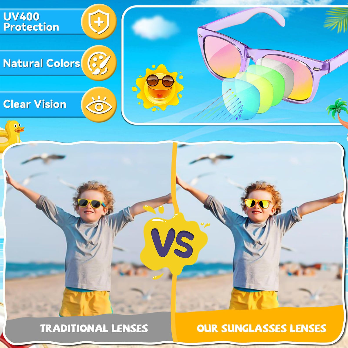 GKTZ UV 400 protection kid sunglasses reduce glare for sunny outdoor activities.