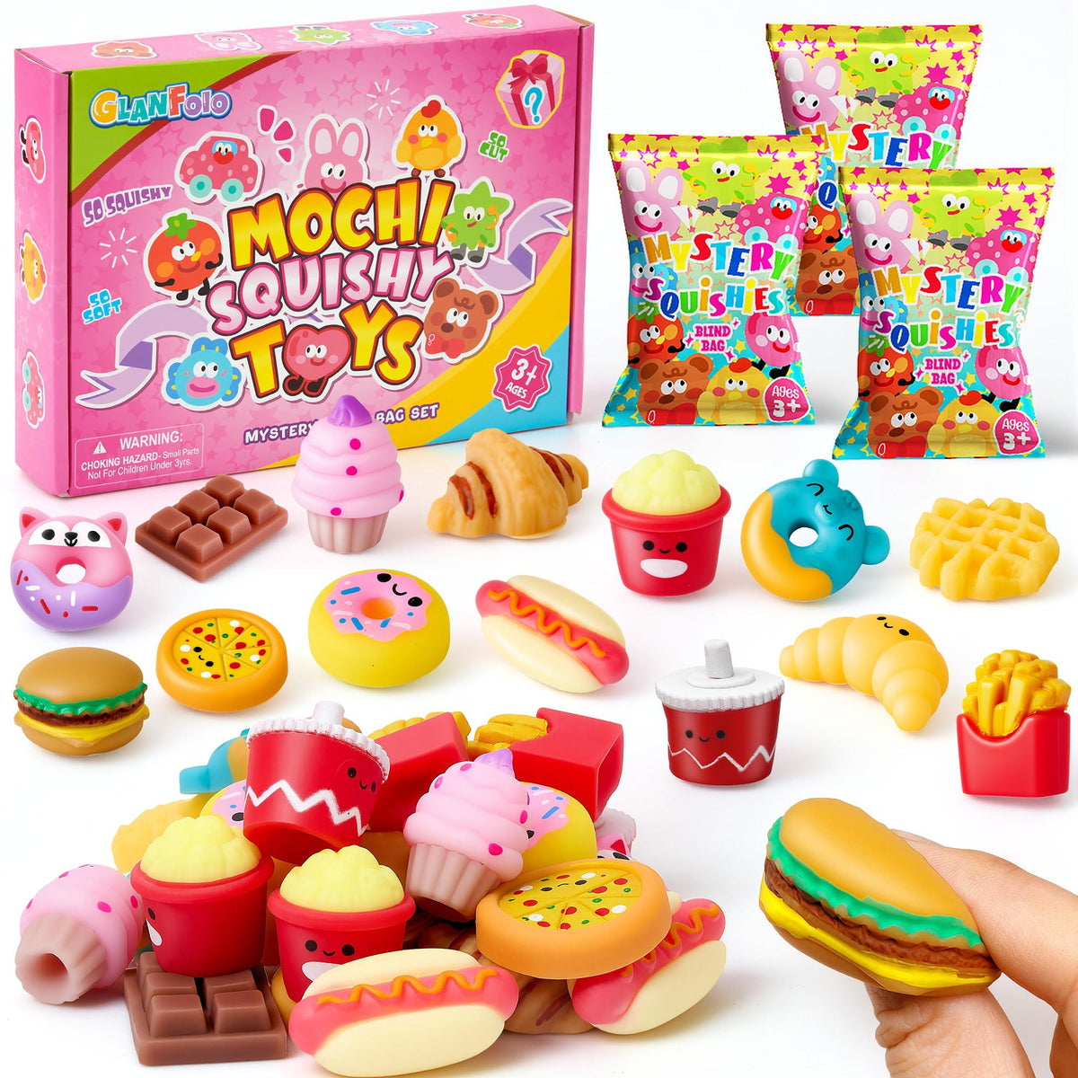 Glanfoio 32pc Mochi Squishies variety for imaginative play.