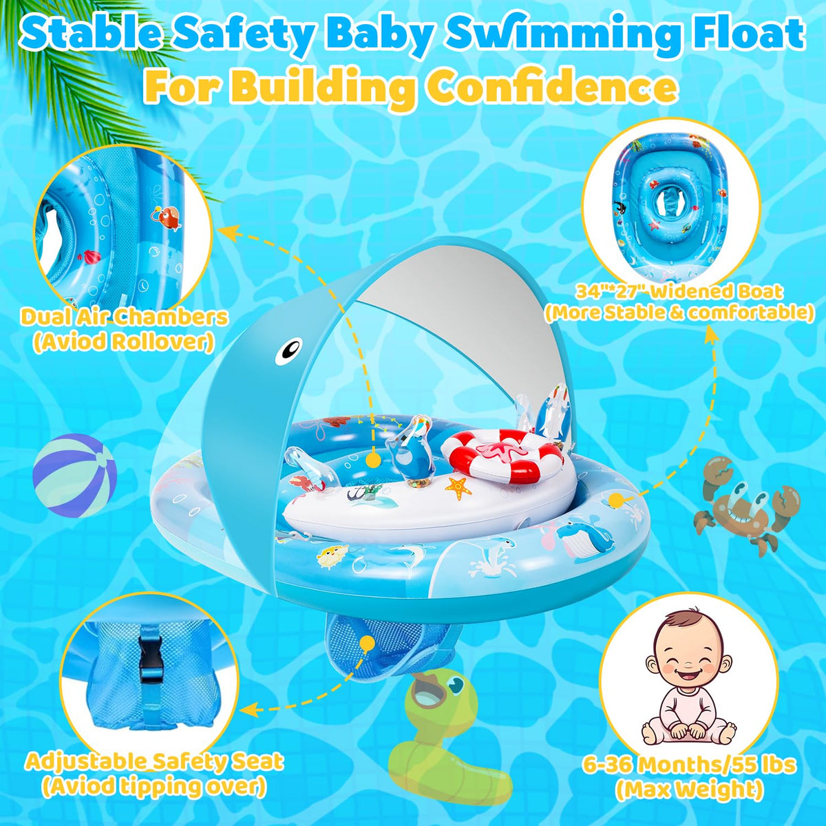 GleamJoy breathable side windows keep baby cool during water play