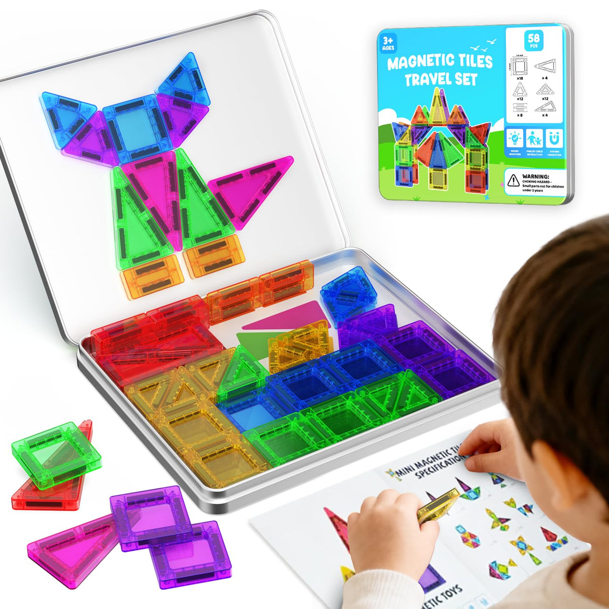 GleamJoy mini magnetic tiles case for organized travel storage and portability.