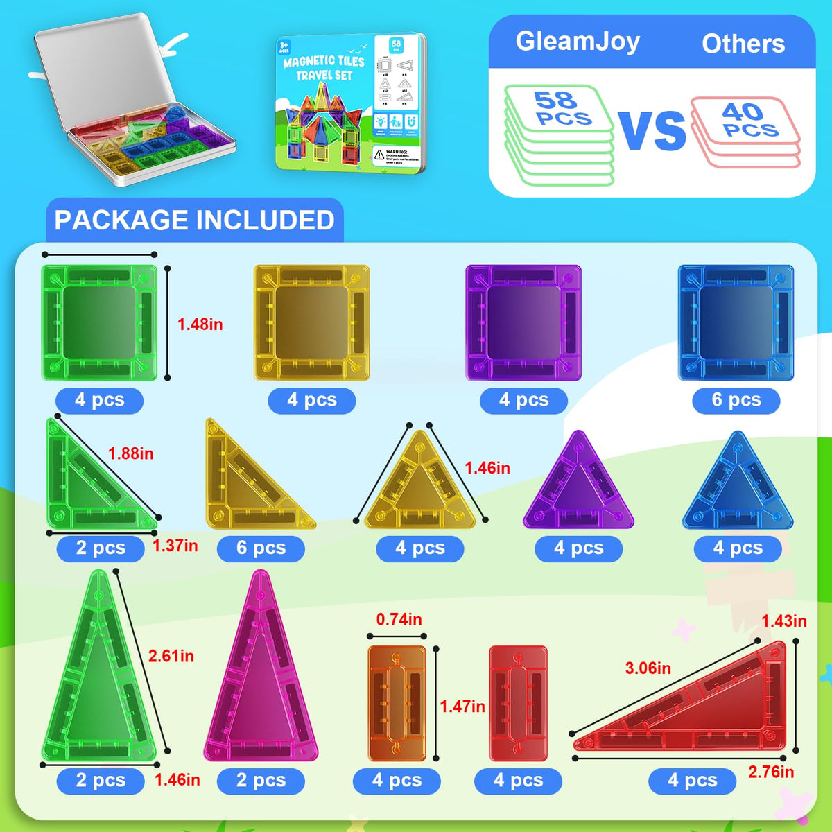 GleamJoy travel set of magnetic tiles for on-the-go creative play.