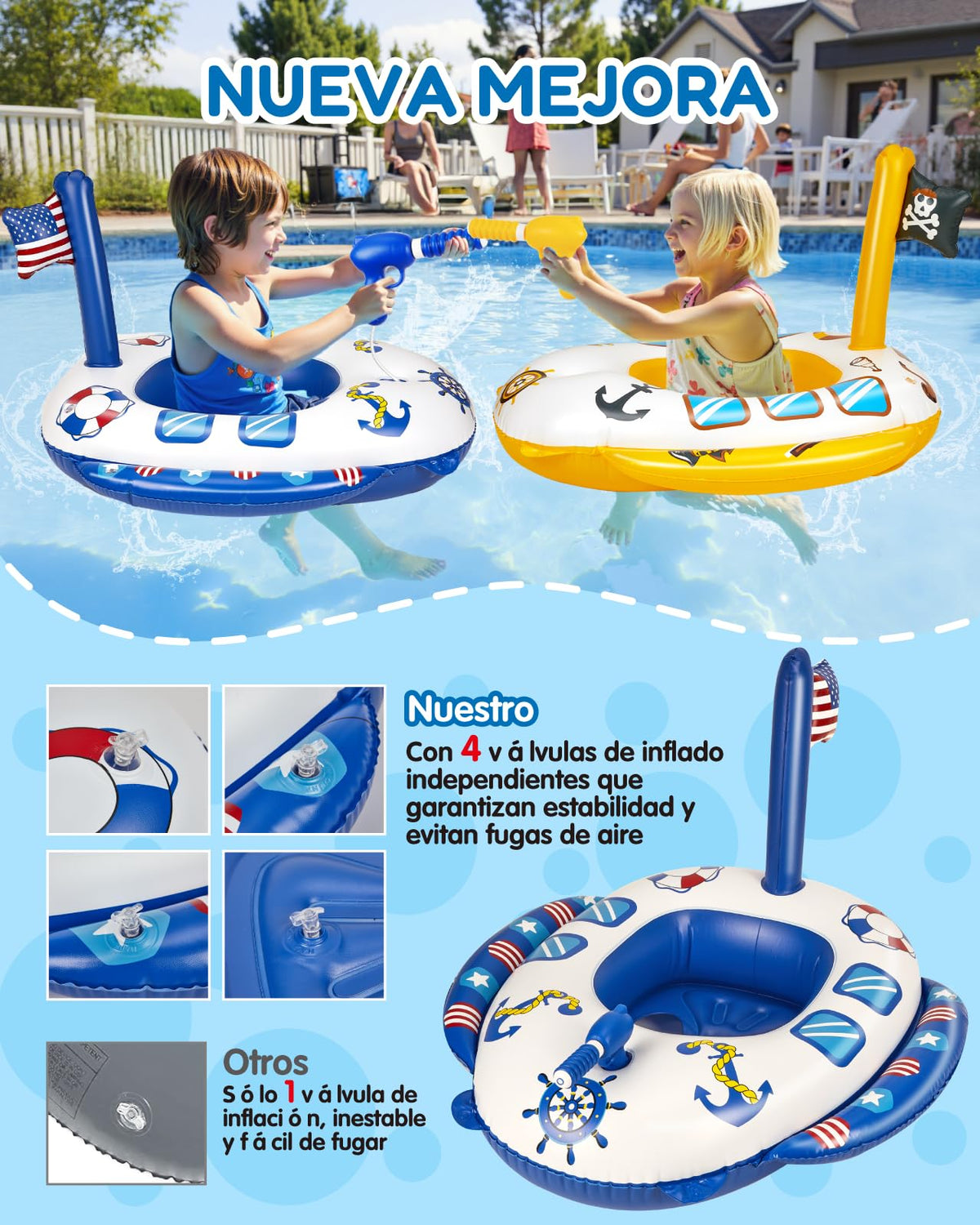 Gleamkid anti-slip seats keep little riders secure while splashing.