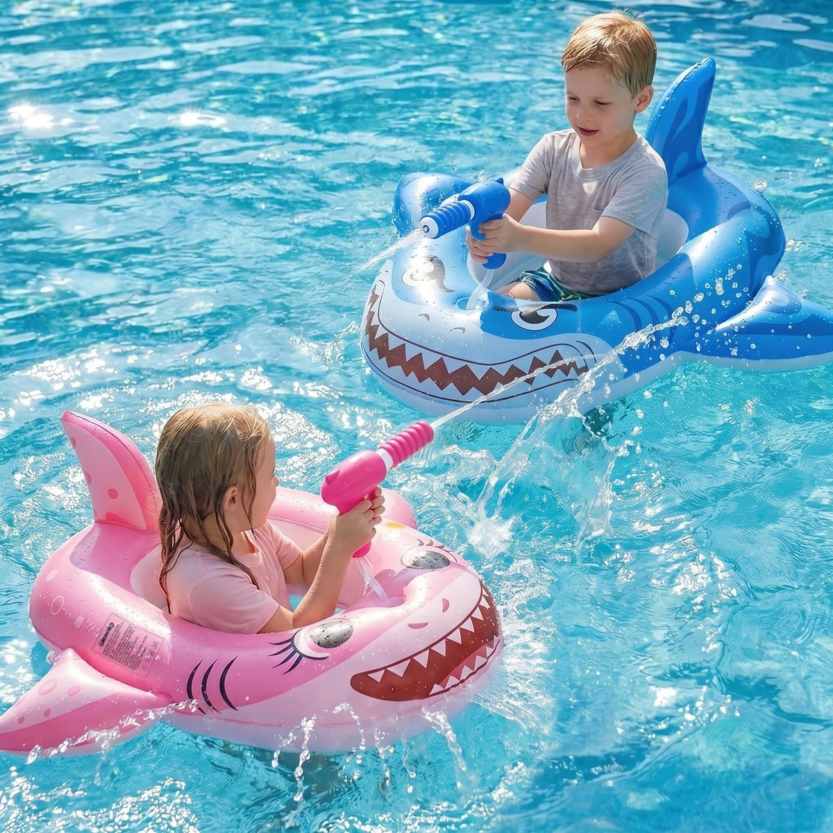 Gleamkid pirate ship pool float with water gun—durable and fun.