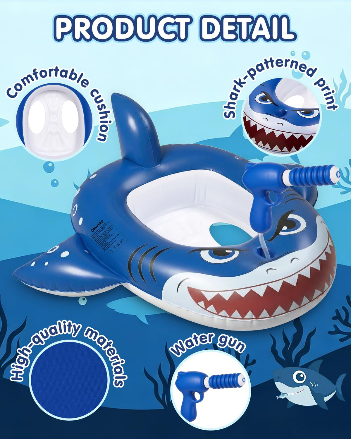 Gleamkid pool toy with built-in safety seat for younger swimmers.