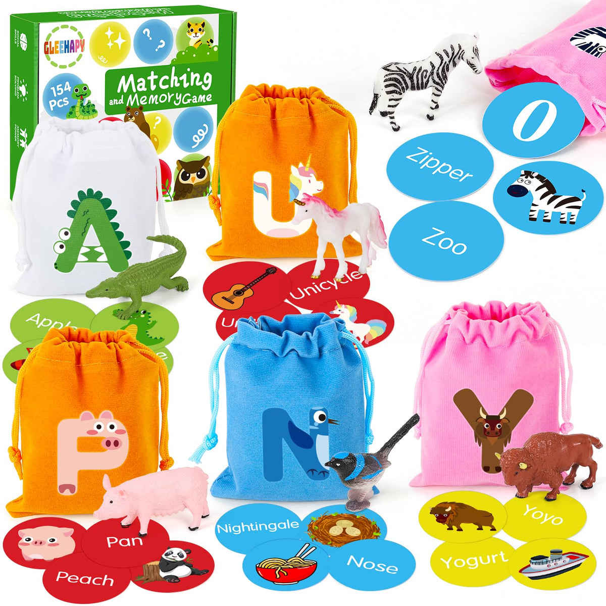 GLEEHAPY 104 phonics flash cards for interactive alphabet learning and word recognition
