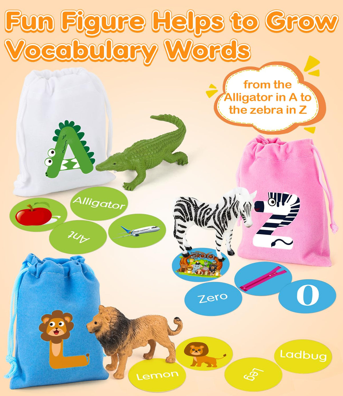 GLEEHAPY 26 drawstring bags for hands-on letter sorting and matching