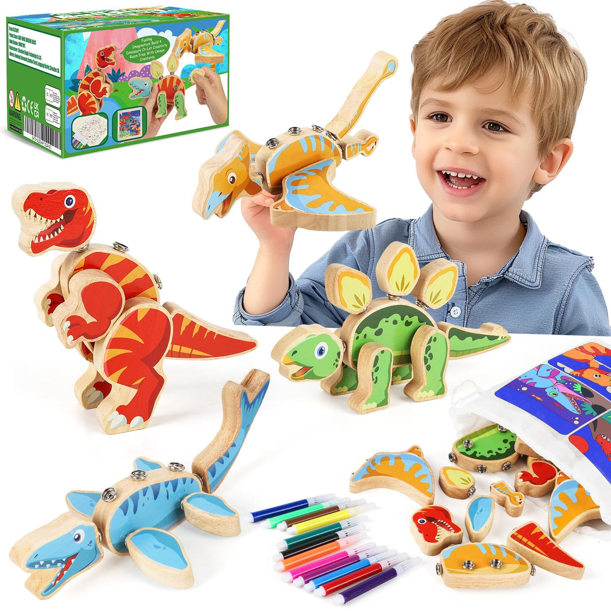 GLEEHAPY dinosaur building pieces enable open-ended construction and imaginative play.