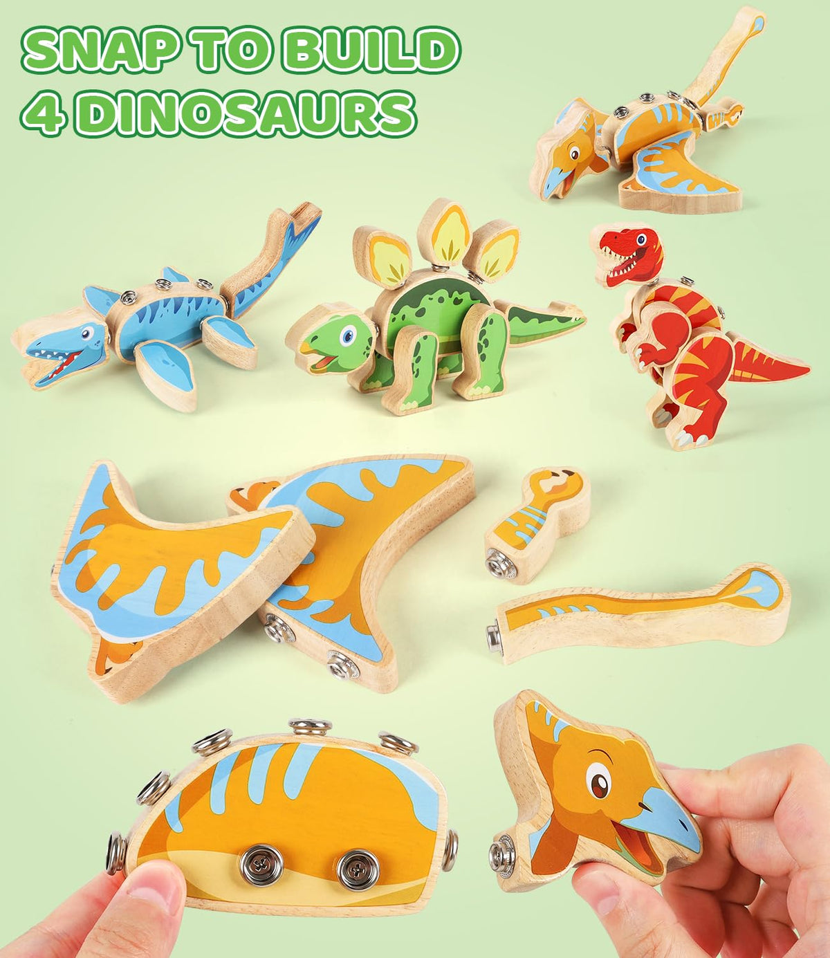 GLEEHAPY snap-together dinosaur heads for creative mix-and-match play.