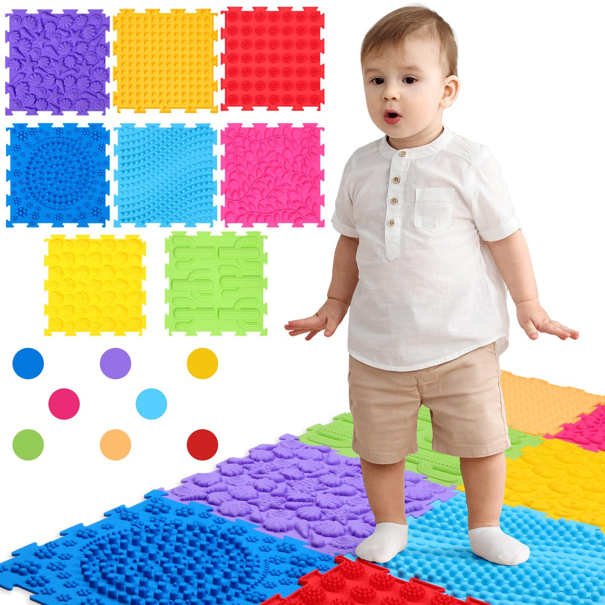GlikCeil rainbow sensory mats tiles promote creative pattern building and tactile exploration for kids.