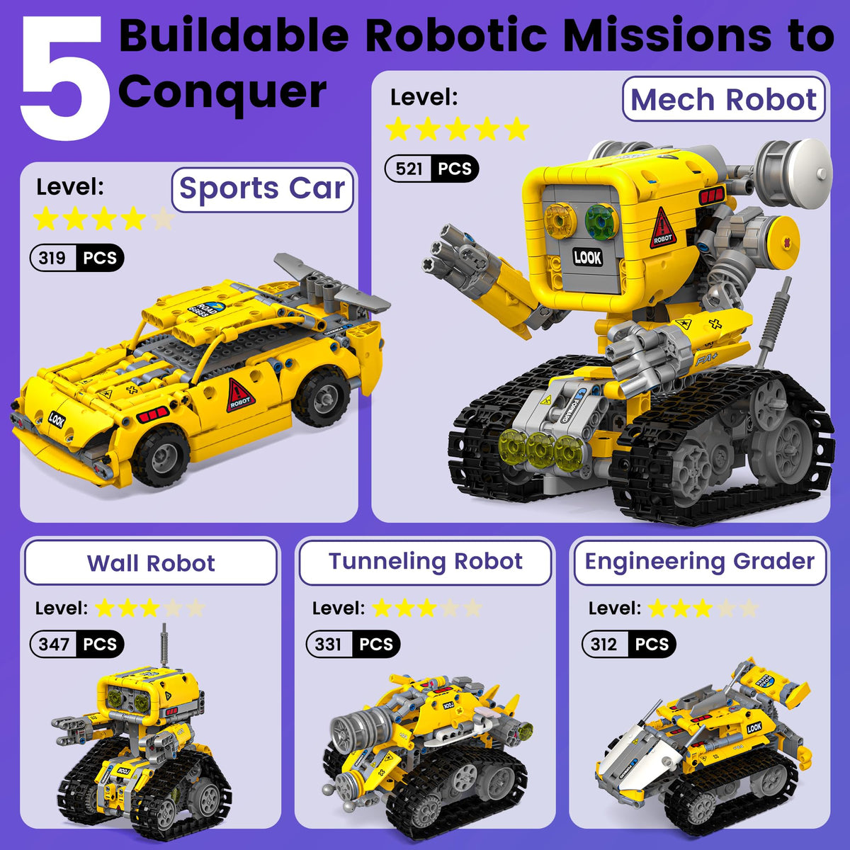 Glikid 5-in-1 STEM RC kit mech robot ready for assembly