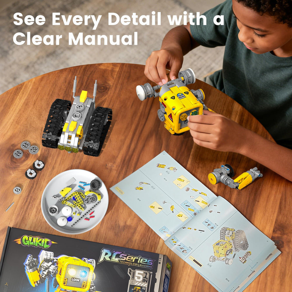 Glikid 5-in-1 STEM RC kit tunneling robot setup for exploration