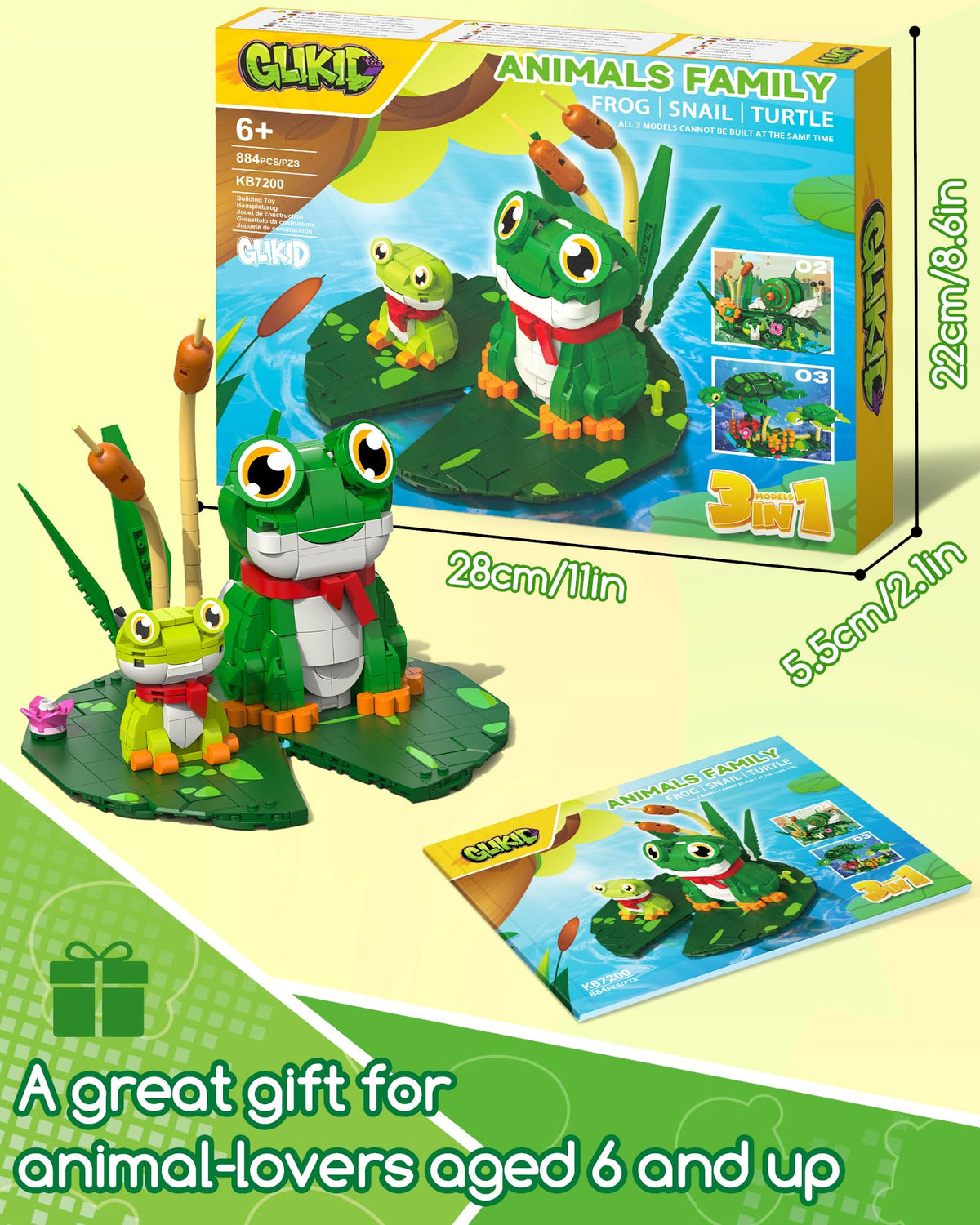 Glikid 3-in-1 box showing the three animal build options