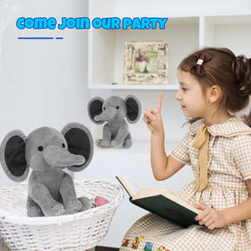 Glimin grey elephant plush used as nursery or living room decor