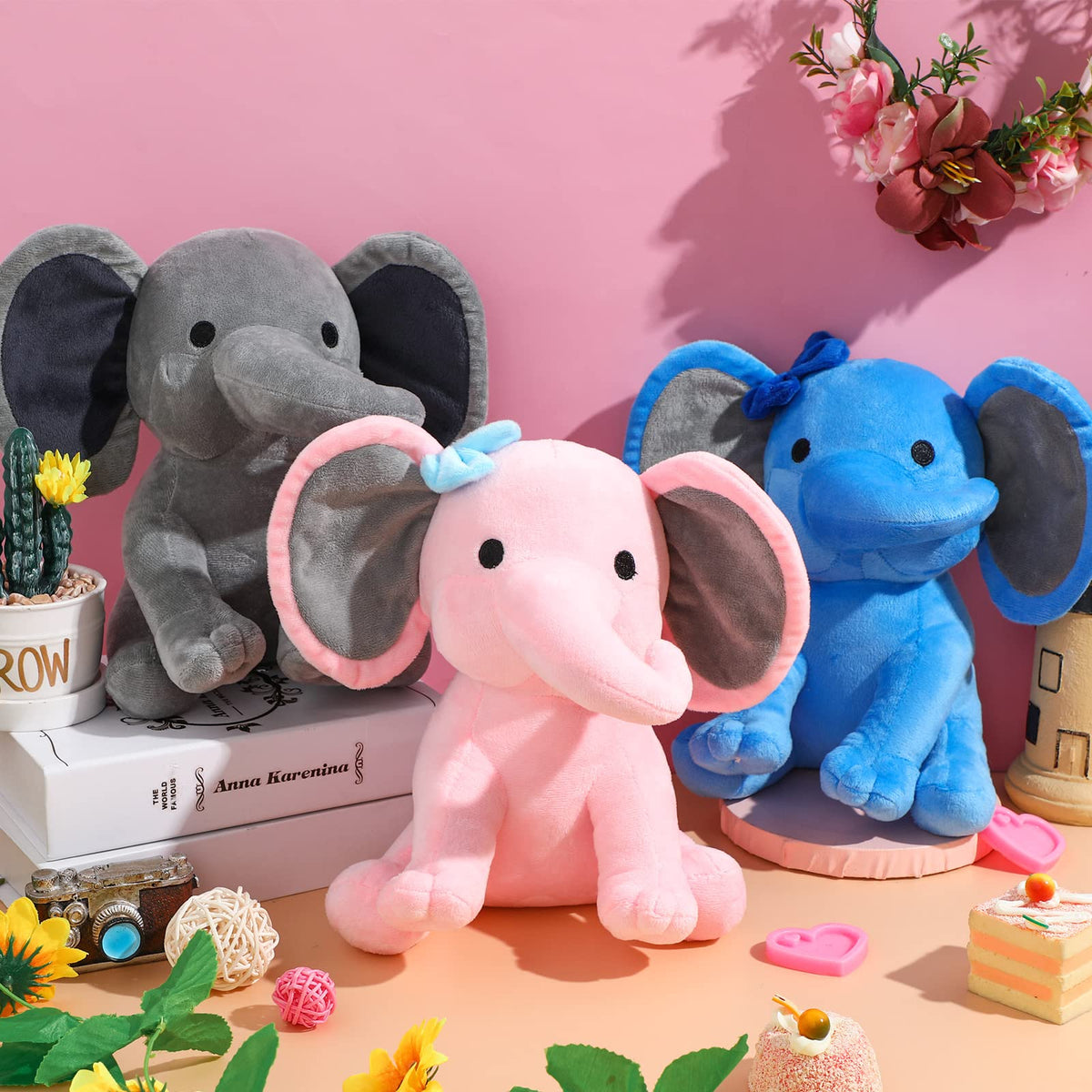 Glimin grey elephant plush for stress-relief-friendly play at home