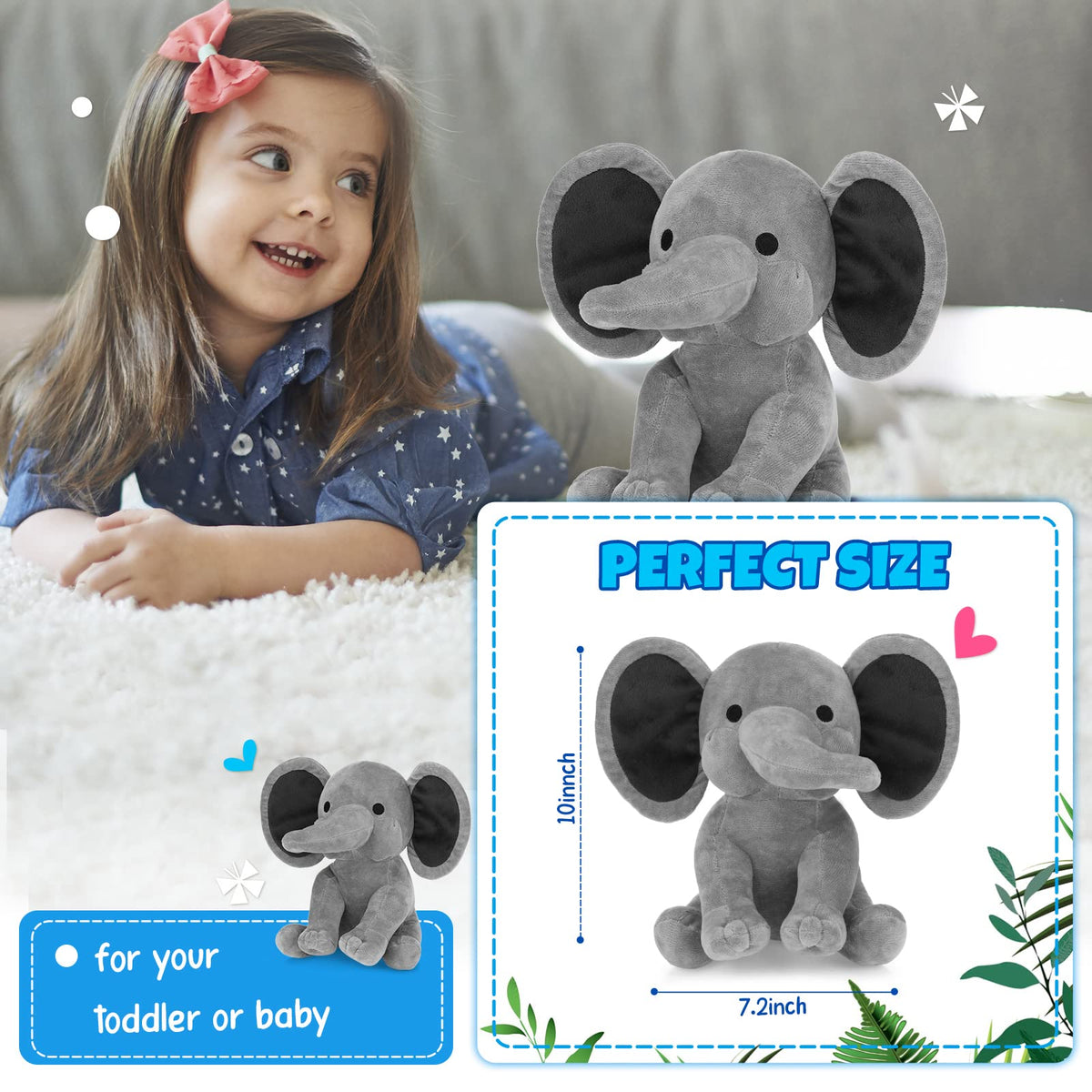 Glimin elephant plush toy size 9.84 inches in grey