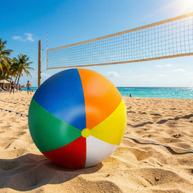 Glimin rainbow beach ball used as a teaching prop for summer activities.