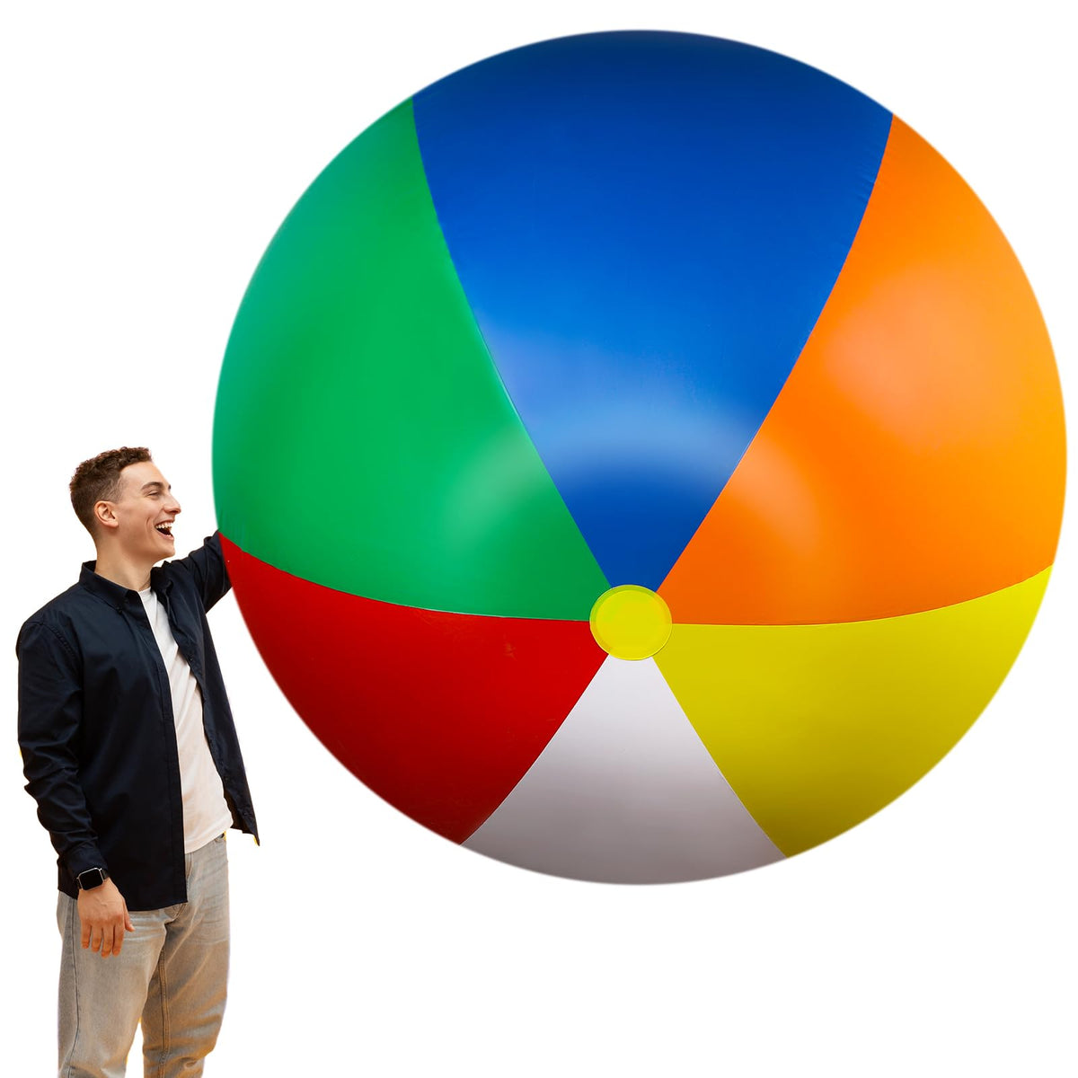 Glimin giant rainbow beach ball 70.8 inch inflated for pool party fun.