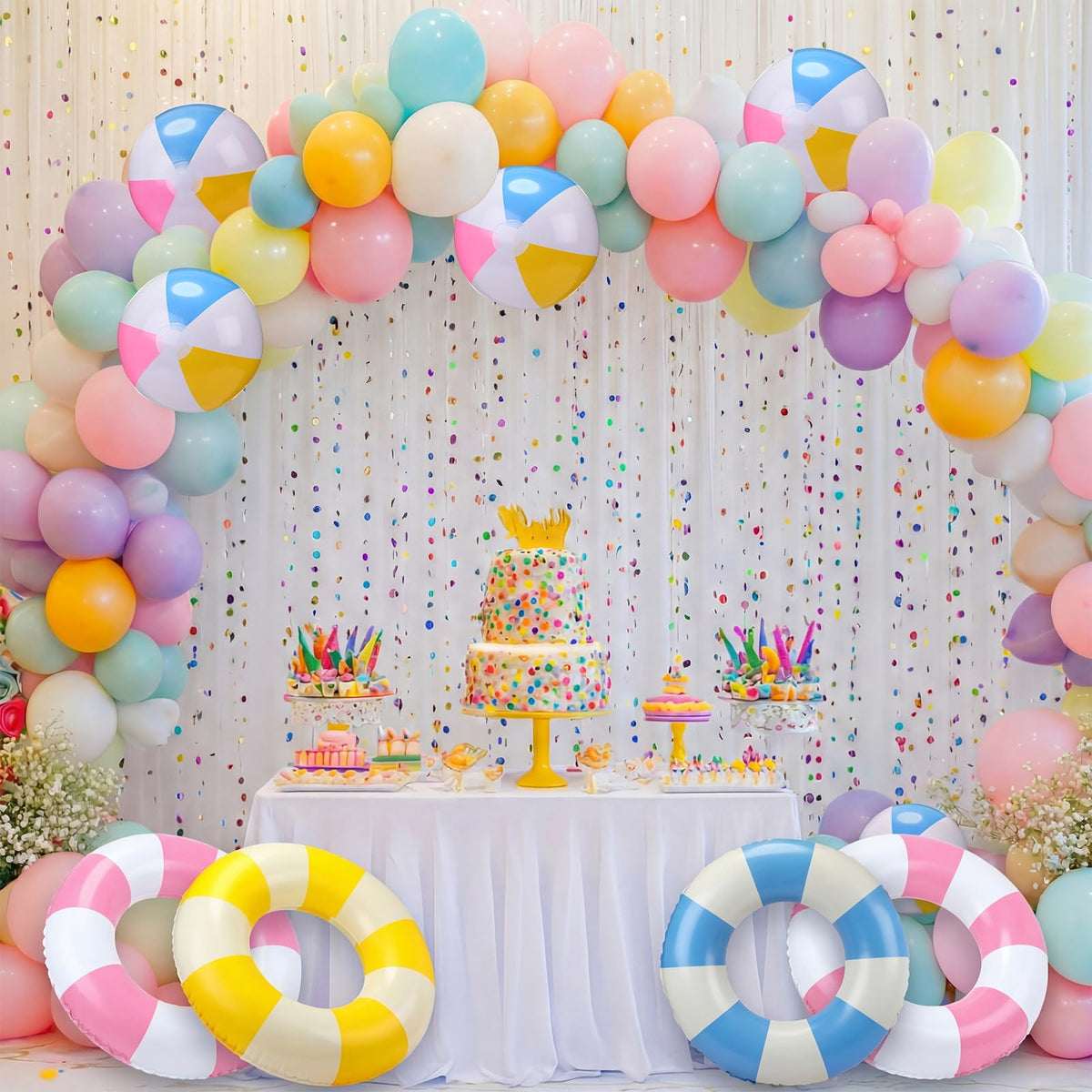 Glimin striped yellow pool float brings vibrant party vibes.