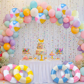 Glimin striped yellow pool float brings vibrant party vibes.