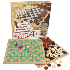 Glintoper 5-in-1 wooden board with reversible boards for quick game changes