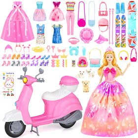 Glisiol 67pcs doll clothes set with motorcycle for imaginative play.