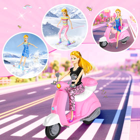 Doll clothes feature satin and tulle with Velcro closure.