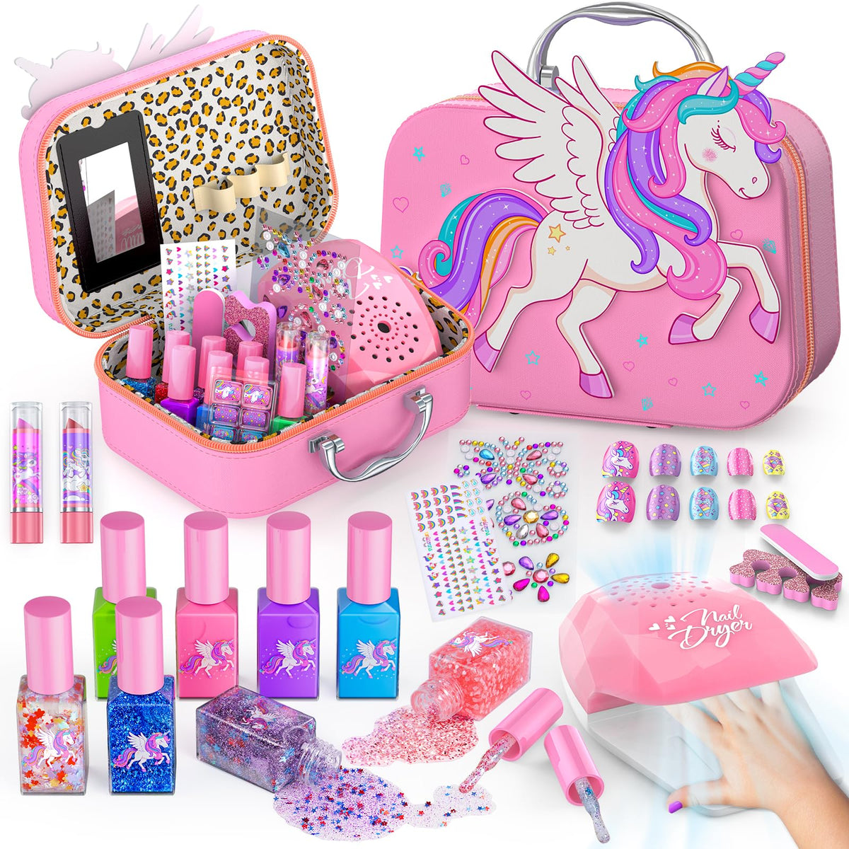 Glisiol kids nail polish set with pink storage case for tidy, colorful play