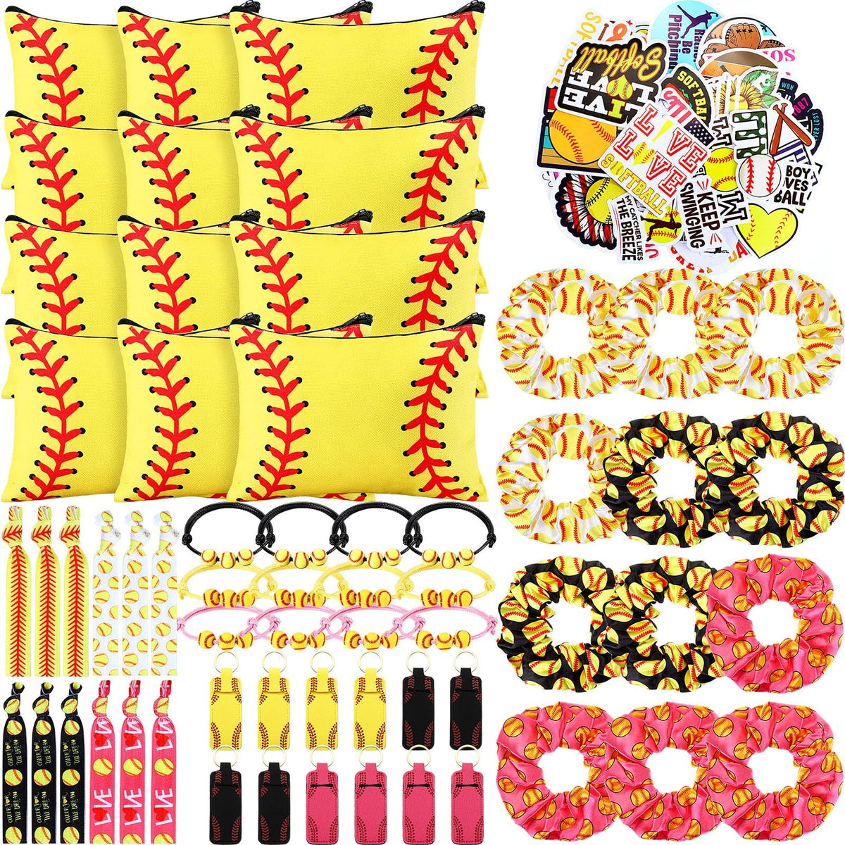 Glitinsel softball bags for organizing cosmetics during games and events.