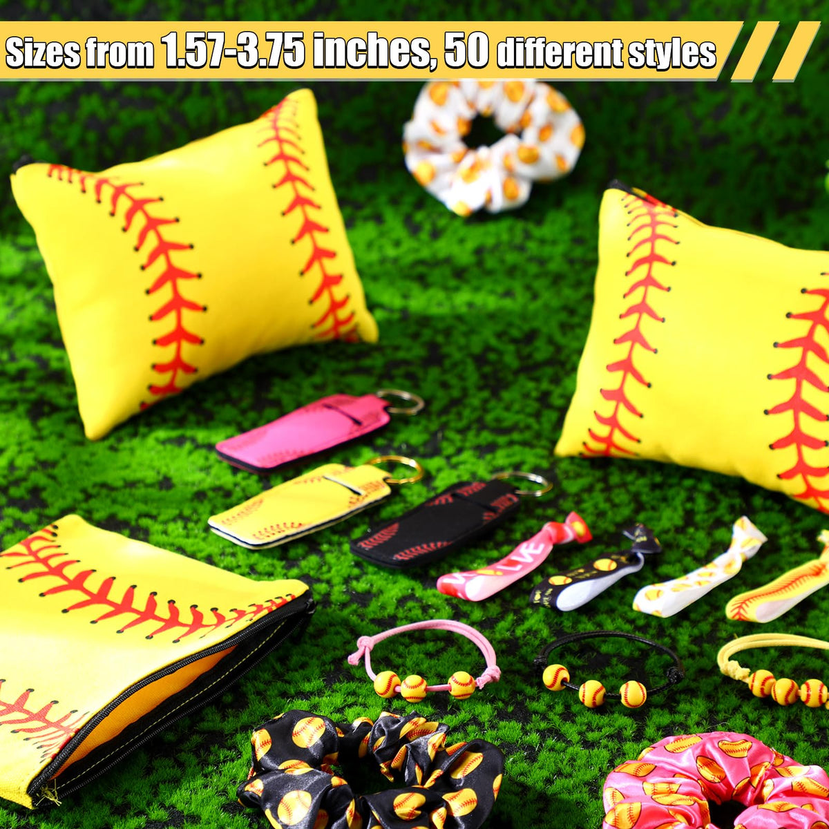 Glitinsel softball stickers offer versatile decorations for gear and party spaces.
