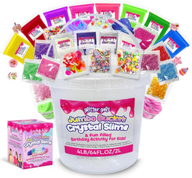 Glitter Galz clear slime bucket offers shareable, large slime for group play.