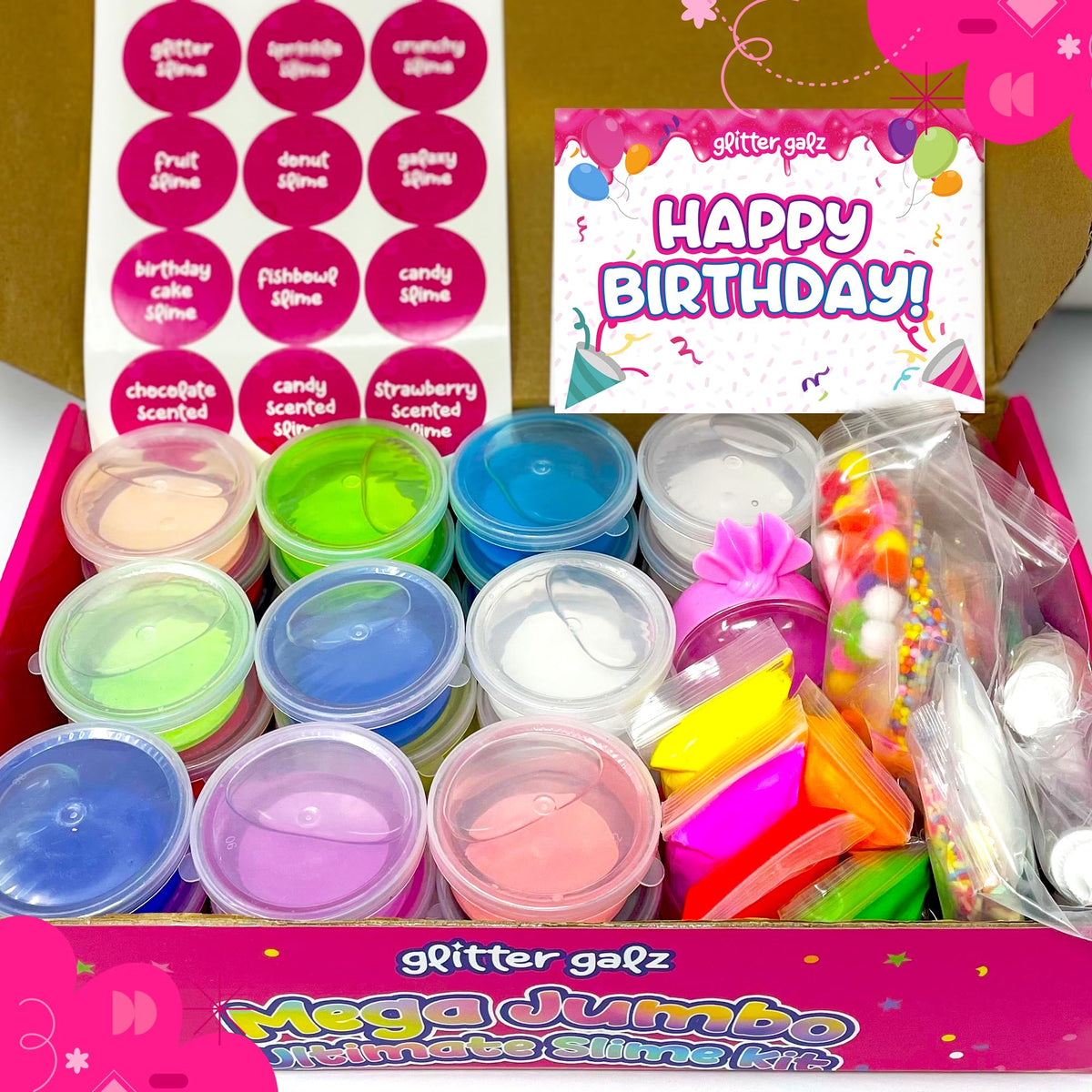 Glitter Galz glow-in-dark slime for exciting nighttime play.