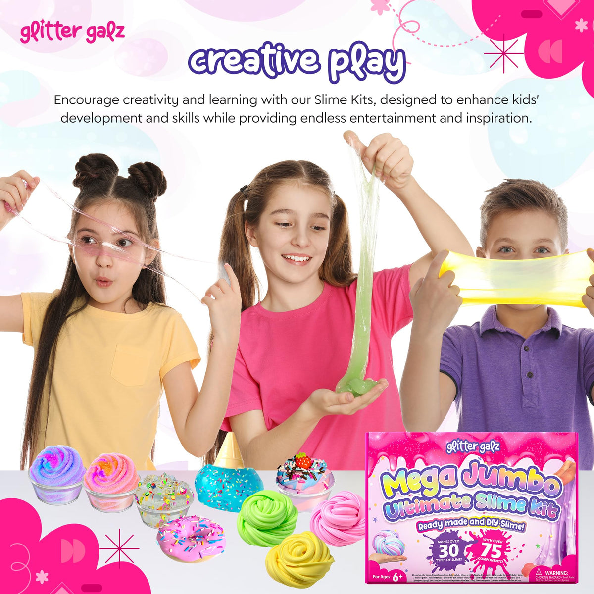 Glitter Galz slime party favors for birthdays and events.