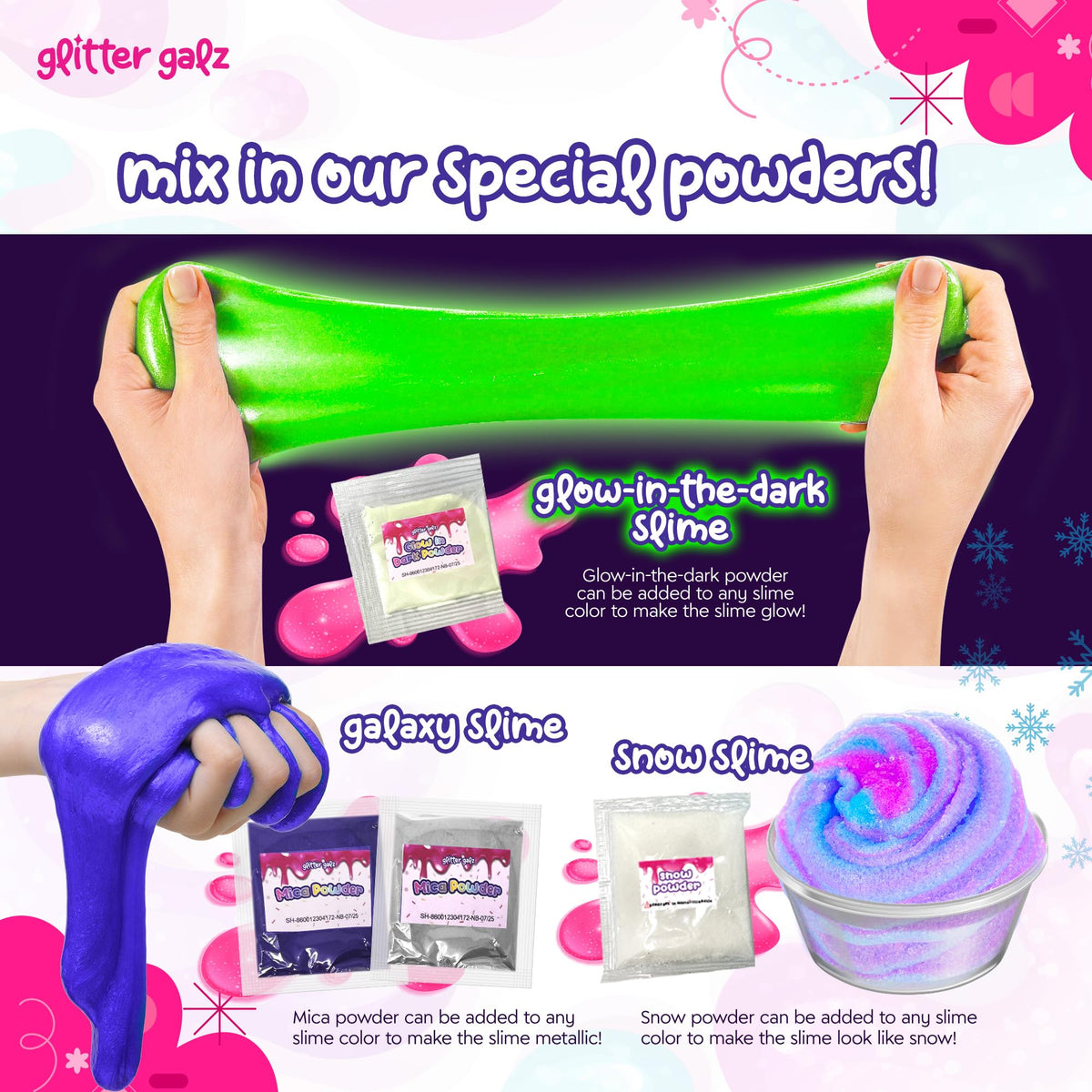 Glitter Galz sensory play slime session promotes creative exploration and hands-on fun.