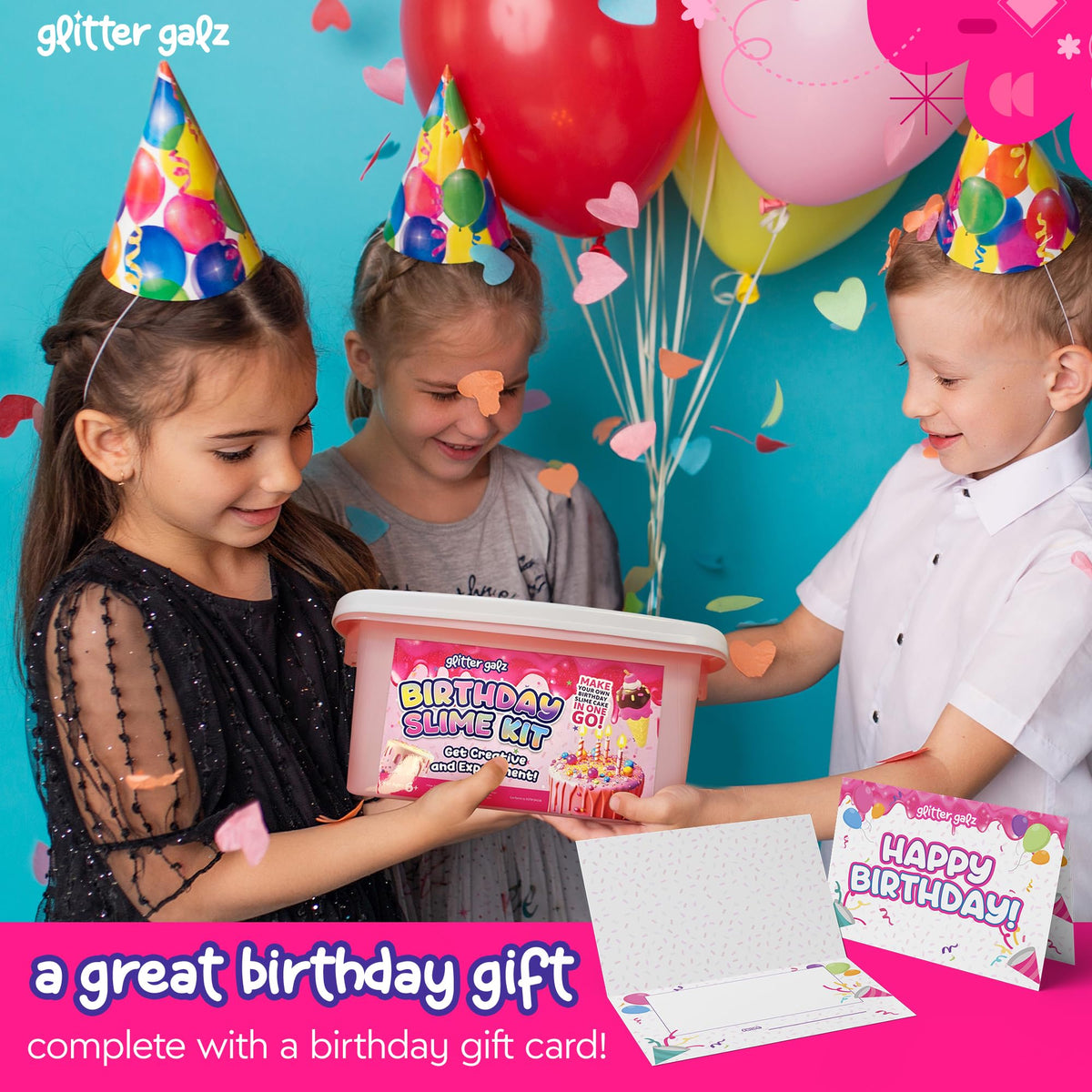 Glitter Galz teen crafting station sparks party-ready slime sessions.