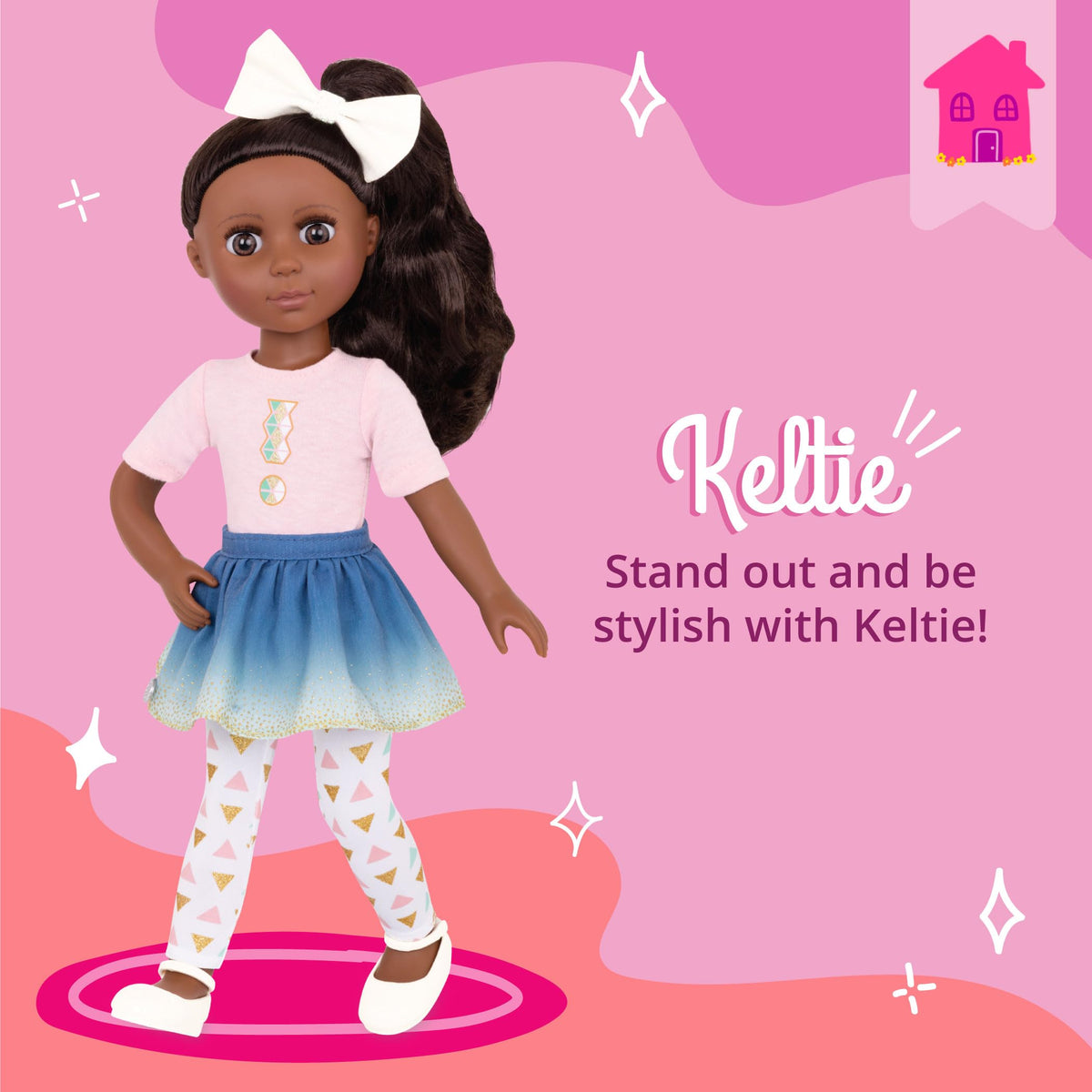 Keltie pink tee and blue ombre glitter skirt on display