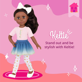 Keltie pink tee and blue ombre glitter skirt on display
