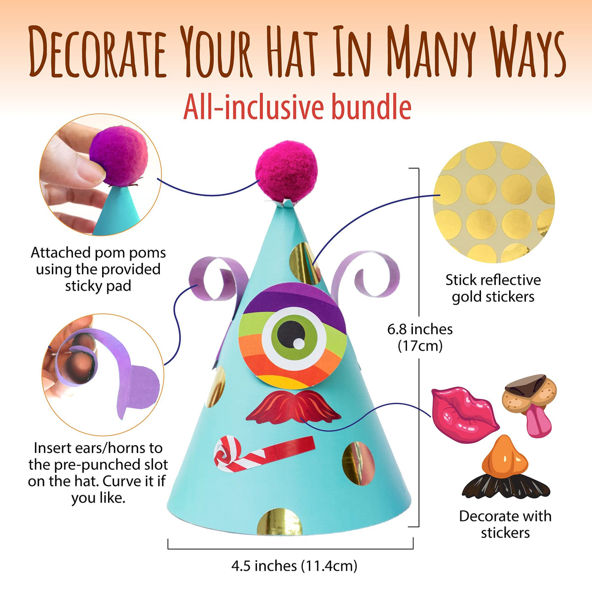 Glittery Garden hat cutouts with eyes and ears for playful characters.