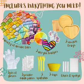 Glittery Garden mosaic kit in-progress, hands-on art that builds fine motor skills.