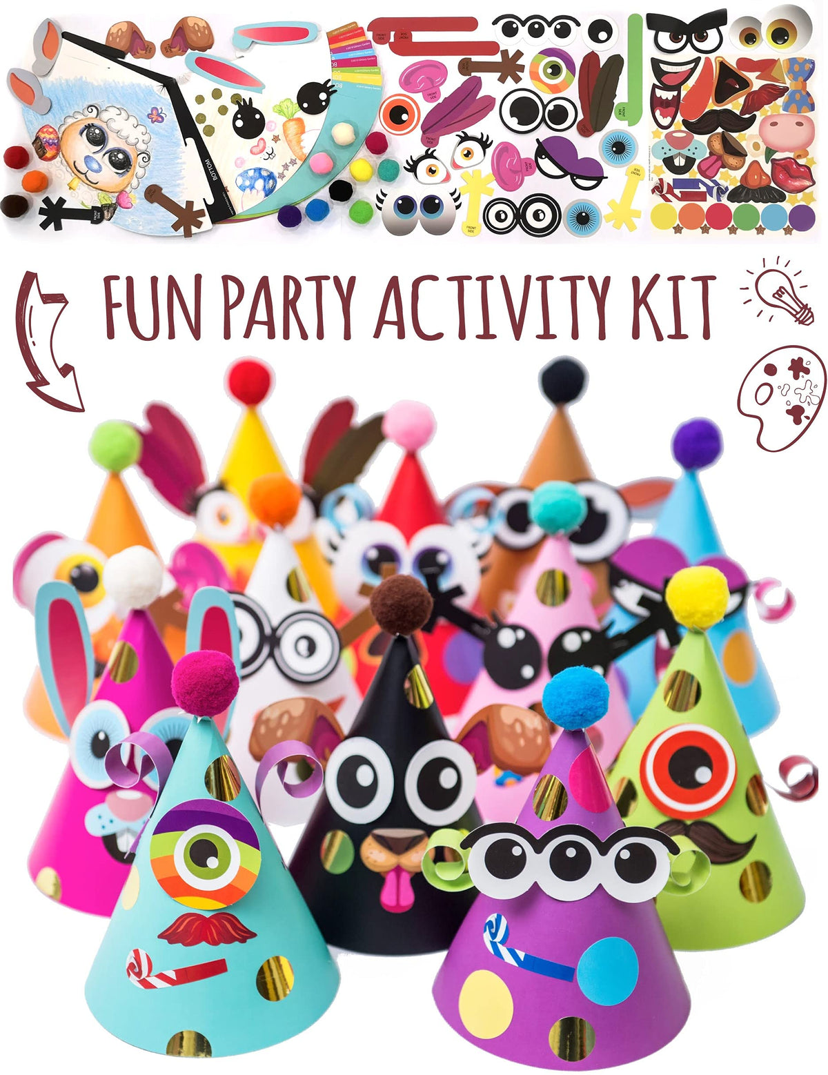 Glittery Garden party hats kit: easy-to-assemble hats for kids and adults.
