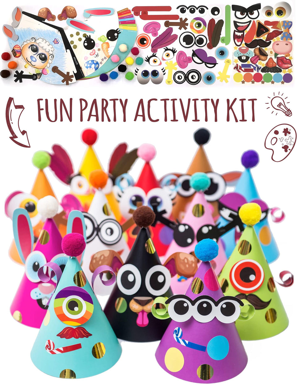 Glittery Garden party hats kit: easy-to-assemble hats for kids and adults.