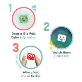 Twelve-pack of Glo Pals cubes in four colors boosts color recognition.