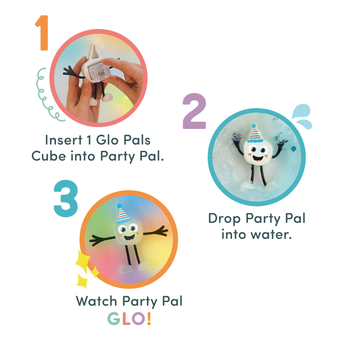 Glo Pals bath-time glow cubes help create calming, colorful bath routines.