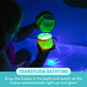 Bath time with Glo Pals glow cubes enhances water play.