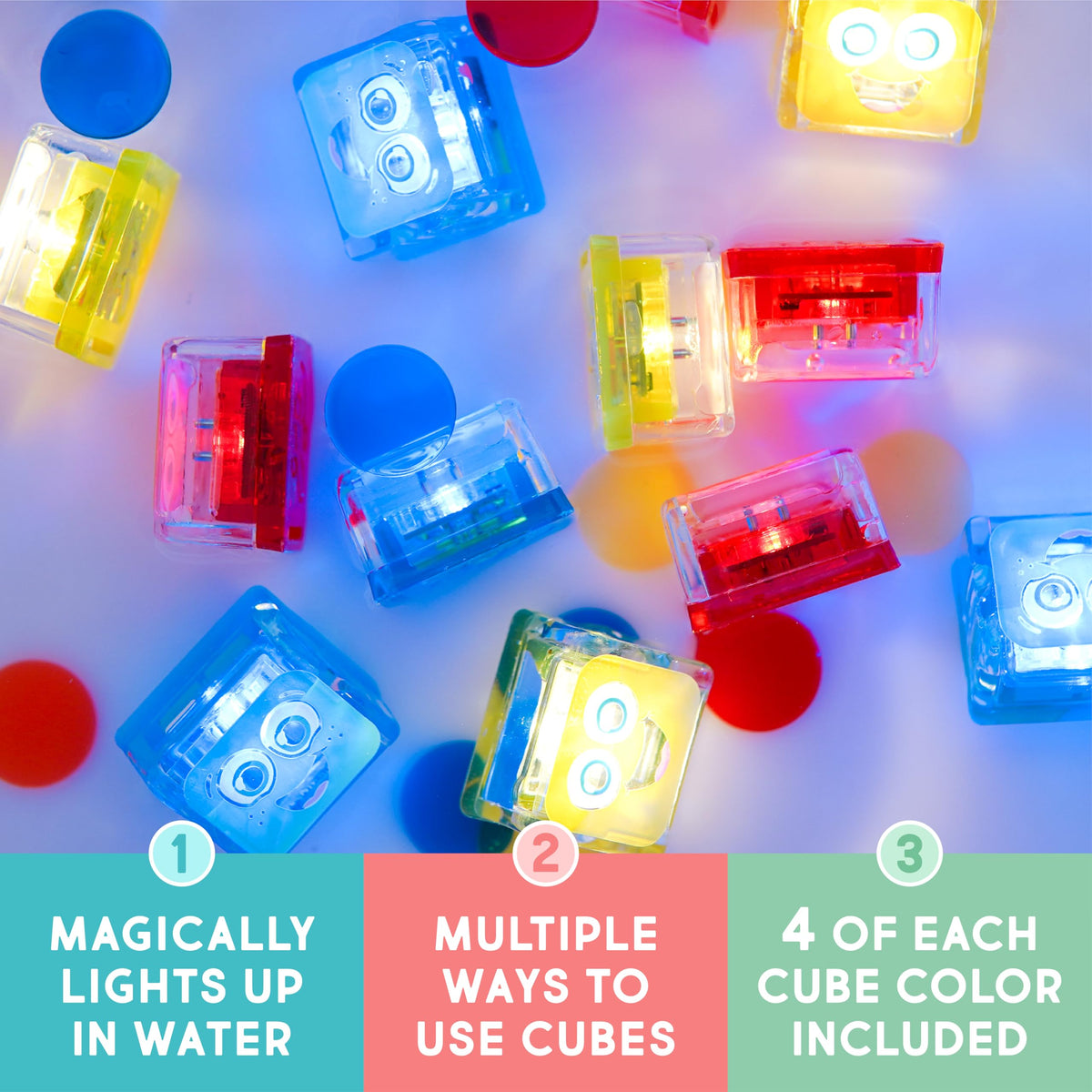 Glo Pals light-up cubes glow in vivid red, blue, and green