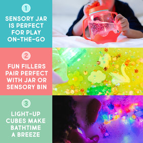 Glo Pals water-activated light-up cubes glow in water for sensory exploration.