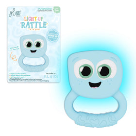 Glo Pals Light-Up Rattle in seven colors glows to attract baby’s attention during play.