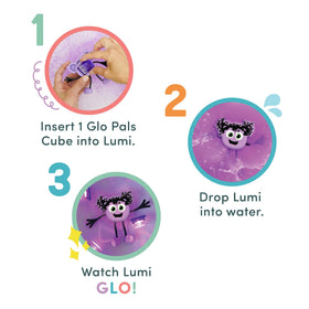 Glo Pals Lumi cubes demonstrate color changes for imaginative water play.