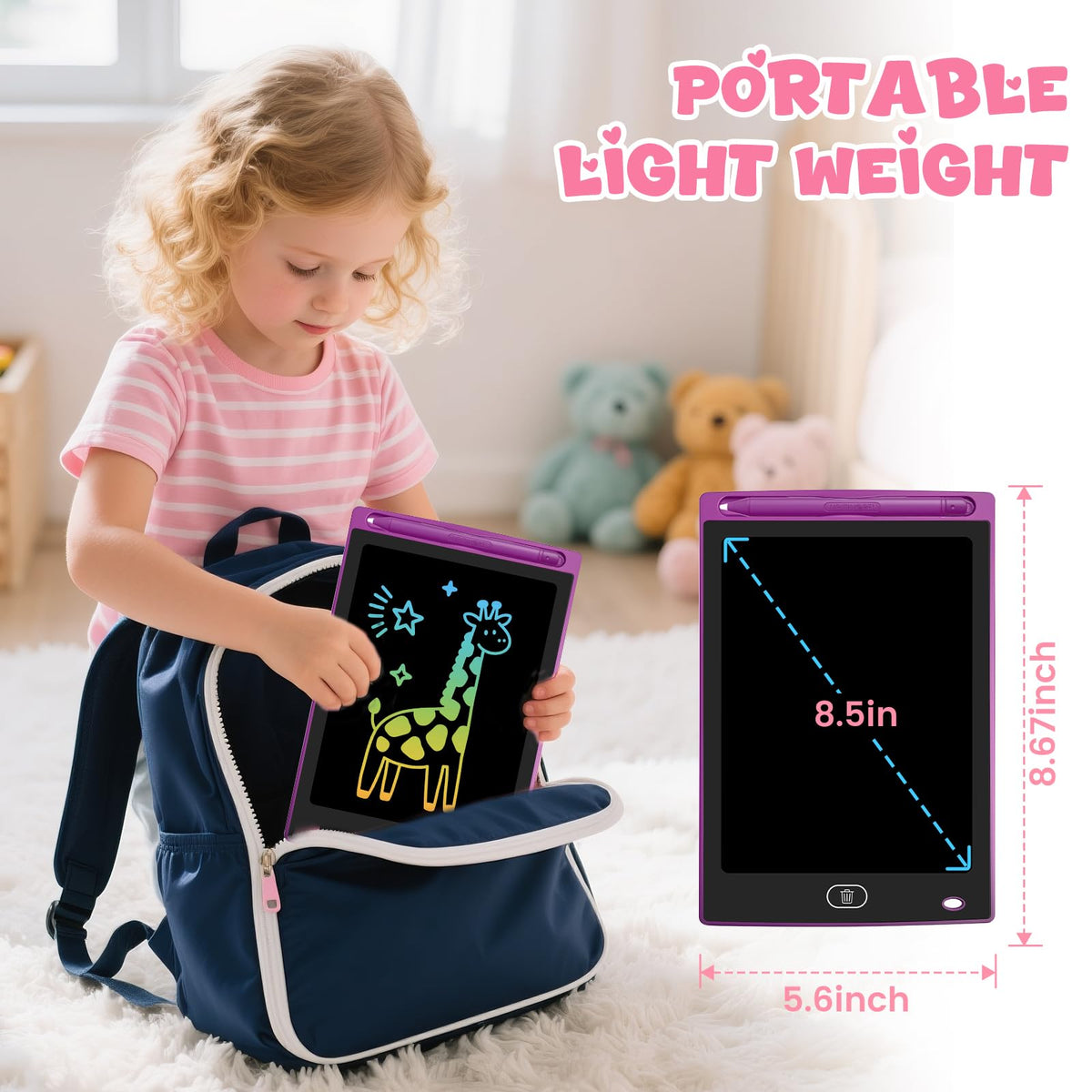 Glochin LCD writing tablet with stylus for kids’ doodling and early writing practice.