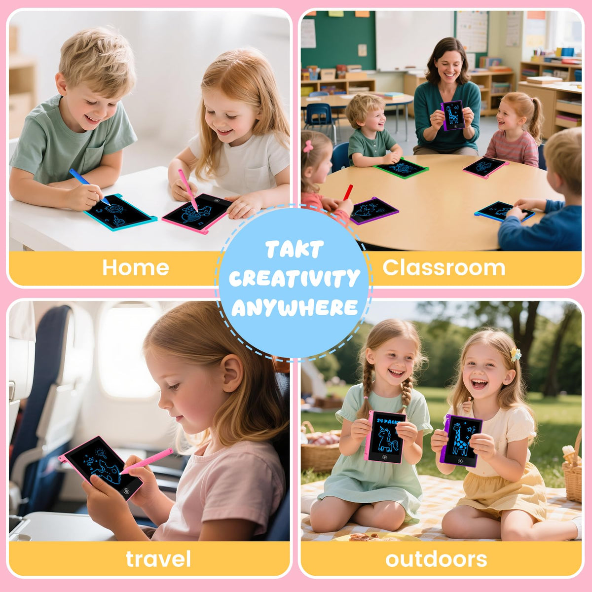 Glochin doodle board beside color pencils, encouraging screen-free creativity.