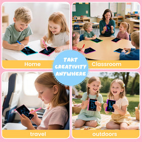 Glochin doodle board beside color pencils, encouraging screen-free creativity.